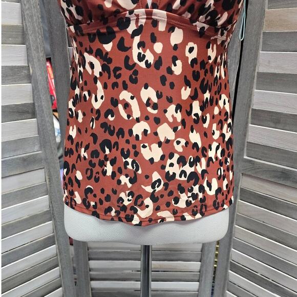 Leopard Print High Neck Keyhole Tankini Top | Kona Sol | Medium (8/10) - Picture 2 of 10